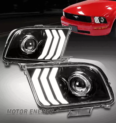 For 05-09 Ford Mustang LED Tube Projector Headlights Headlamps Black Left+Right • $179.95