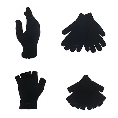 Mens Womens Magic Gloves Full/Half Finger Fingerless Spandex Stretch Warm Black • £2.47