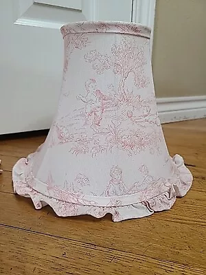 VTG Toile De Joey Fabric Bell Lamp Shades (x2) Children Pink Ruffle Cottage Core • $38