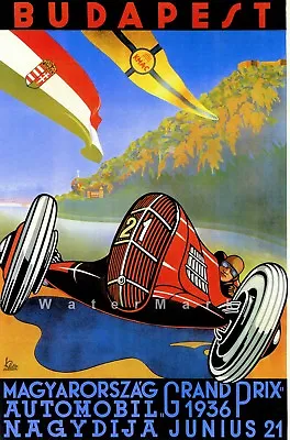 Hungary Grand Prix 1936 Vintage Poster Print Car Motor Race Retro Style Art • $21.58