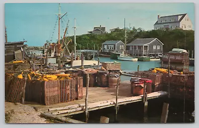 Postcard Menemsha Harbor Fishing Boats Martha's Vinyard Massachusetts • $4.75