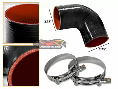 BLACK Silicone 90 Degree Elbow Coupler Hose 2.75  70 Mm + T-Bolt Clamps HD • $15.29