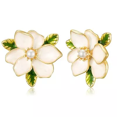 GINNI Trendy Flower Enamel Stud Earrings Vintage Pearl Statement Earring Jewelry • $13.79