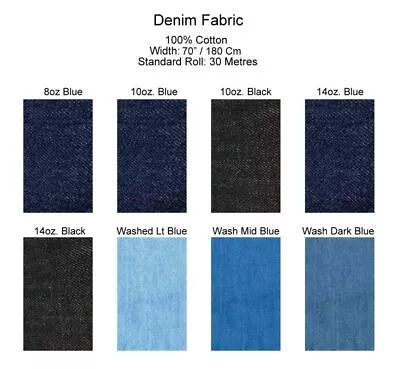 UK TRADE 7.5oz-10oz Denim Washed Jeans Fabric Crafts Dungaree 150cm - 10 Colours • £130