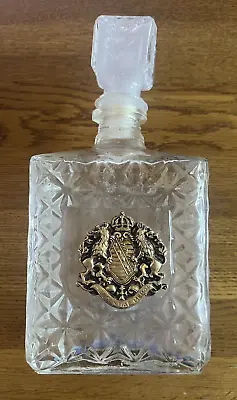 Providentiae  Memor Golden Lions Badge Glass Whiskey Liquor Decanter & Stopper • $6.95