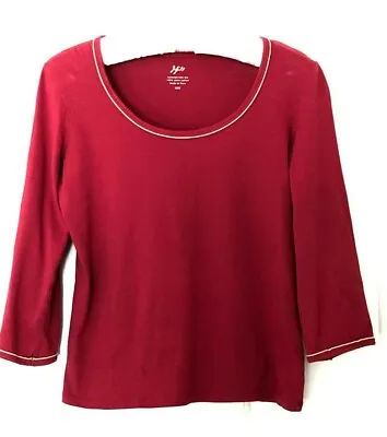 PO J Jill Rolled Piping Trim Pima Cotton Top 3/4 Slv Scoop Neck Sz XXS Red $39 • $20.30