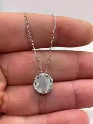 Mother Of Pearl Round Pendant Necklace Lab Created Diamonds 925 Sterling Silver • $32.18