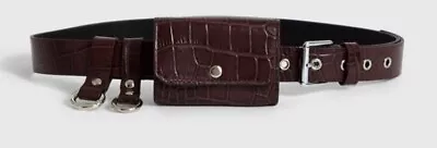 All Saints Agnes Leather Belt Bordeaux Red L/XL . • £33.99