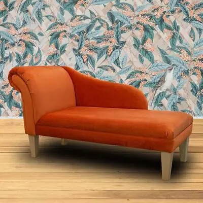 Orange Velvet Chaise Longue Sofa Accent Chair In Luxury Soft Fabric UK Handmade  • £410
