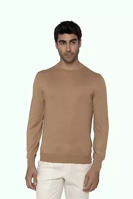 $2400 RARE!! FEDELI CASHMERE Beige Knit Crewneck Sweater 70% VICUNA – 30% SILK • $1200