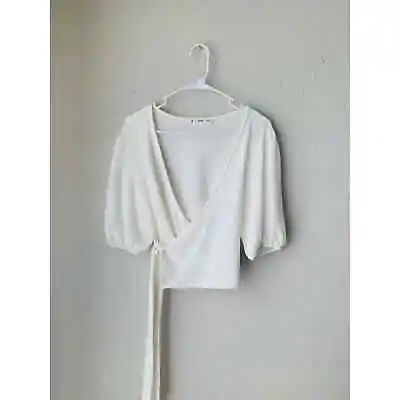 MNG Mango Women's Wrap Tie Waist White Cream Blouse Top Size Small • $14.88