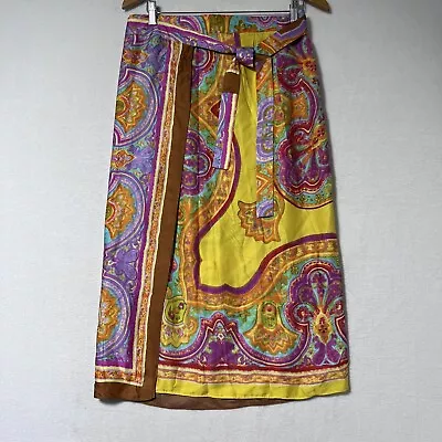 Zara Satin Print Scarf Sarong Midi Wrap Skirt Size Medium Paisley Colorful NWT • $30