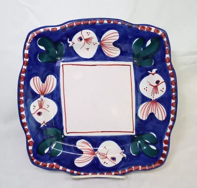 Vietri Italy CAMPAGNA FISH Royal Blue Square Dinner Plate PESCE Red Dots • $45