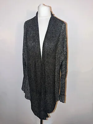 EILEEN FISHER 100% Linen Knitted Long Cardigan Open Knit Grey Long Sleeve Small  • £19.99