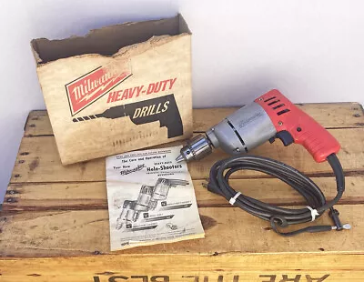 Vtg Milwaukee 3/8  Corded Drill 0222-1 Variable Speed Reversing W/ Box & Manual • $50