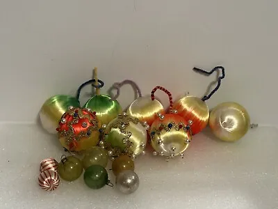 Vintage Silk Christmas Ornament Lot 15 Pieces Beaded And Mini Glass • $30