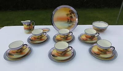 £99 • Buy Noritake Art Deco 1930's 6 Place Tea Set - Windmill Pattern - Hand Painted