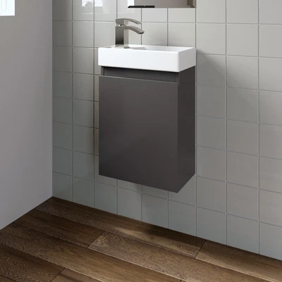 £99.99 • Buy Gloss Grey Wall Mounted 400mm Slimline Vanity Unit Basin Sink Cloakroom Bathroom