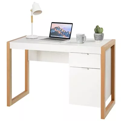 Modern Computer Desk Wooden Laptop Table Workstation W/ Storage Cabinet &Drawers • £99.95
