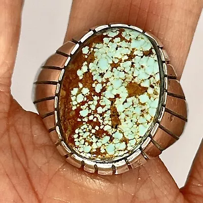 Number 8 Mine Turquoise Mens Ring Sz 12 Oval Navajo Signed Trevor Jack Spiderweb • $109.94