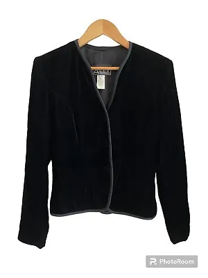 Alex Evenings Womens Black Velvet Evening Jacket Blazer Size 8 Vintage Slim Fit • $30