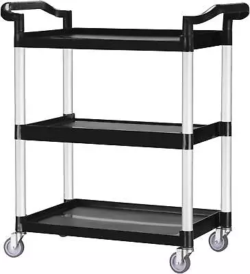 3-Tier Commercial Rolling Cart Plastic Utility Cart With Wheels For Office Black • $49.99