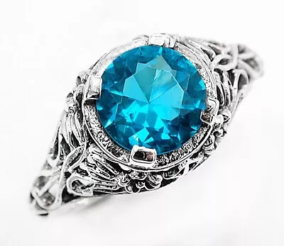 2CT Natural Blue Topaz 925 Sterling Silver Vintage Style Ring Jewelry Sz 6 FT3 • $14.99