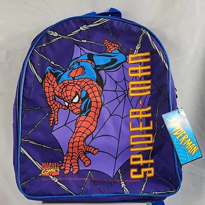 Vintage 1996 Marvel Spiderman Children's School Backpack Purple Nylon New W/ Tag • £38.54