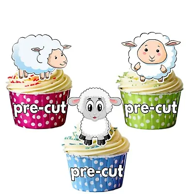 PRECUT Easter Edible Cupcake Toppers Cake Decorations Cute Lambs (pack Of 12) • £3.99