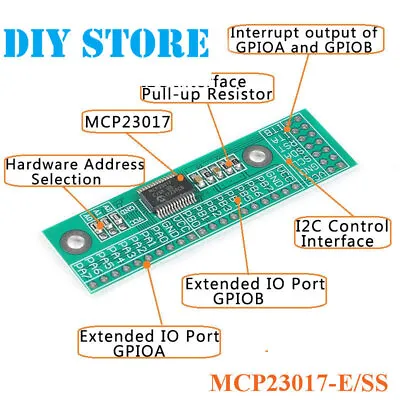 MCP23017 I2C Interface 16bit I/O Expansion Board Module Pin Board IIC To GIPO  • $11.13