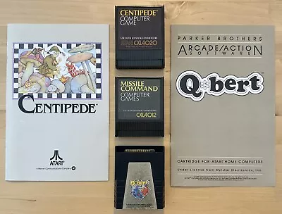 Centipede Missile Command Qbert - 3 Video Game Carts & 2 Manuals Atari 400 Lot • $71.25