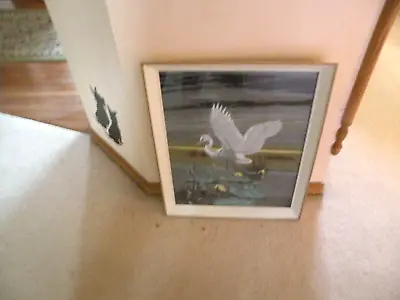 Vintage Snowy Egret Ibis Framed Painting Art Print Signed D Brandt  • $49.99