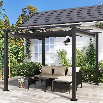 3 X 3m Outdoor Garden Gazebos Charcoal Pergola Summer Gazebo Shelter Retractable • £237.49