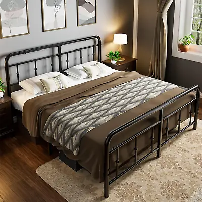 King Size Bed Frame With Victorian Style Wrought Iron-Art Headboard And Footboar • $243.99