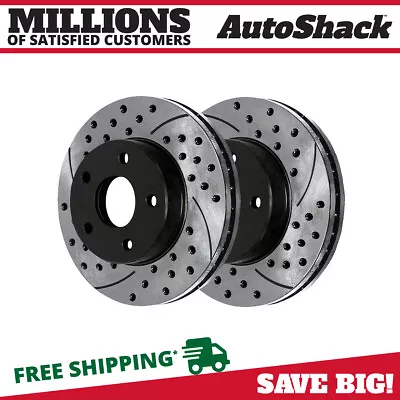 Front Drilled Slotted Brake Rotors Black Pair 2 For Mitsubishi Galant Eclipse V6 • $63.59