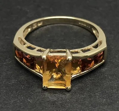 £185 • Buy 9ct Gold Citrine Ring, Emerald Cut, U.K. Size P, Madeira Citrine, Birmingham Hk,