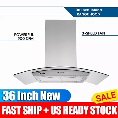 36in Island Range Hood Stainless Steel 900CFM 3-Speed Cook Vent Tempered Glass • $289.99