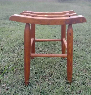 Vintage Oak Stool-Seat Solid Wood Bench W/Saddle Curve 12  X 16   20 Tall • $65