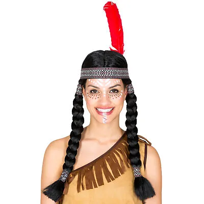 Women’s Native American Wig Halloween Fancy Dress Outfit Costume Carnivall • £19.99