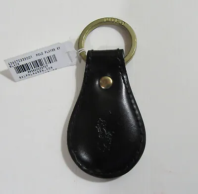 Polo Ralph Lauren Leather Polo Player Keychain Key Ring FOB Black • $28.99
