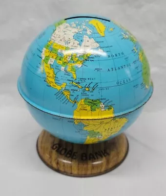 World GLOBE COIN BANK 4.5  Metal Tin Litho Vintage Toy By J. Chein 1940s  • $34