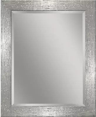 Chrome Textured Framed Accent Wall Mirror Vanity Mirror Bathroom Mirrors Rect • $129.99