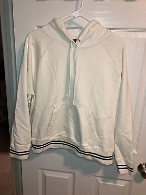 J.Crew Women's University Terry Hoodie With Striped Cuffs Cream Sz Large • $19