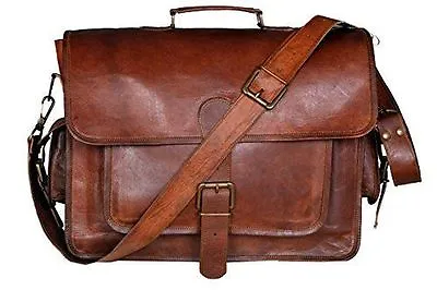 Men's Genuine Leather Vintage Briefcase Bag Attache Business Office Work Laptop • $62