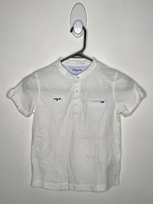 Mayoral Henley Shirt Boys Size 7 White Short Sleeve Slub Cotton • $10.14