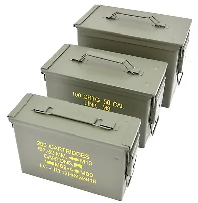 NATO 50Cal Ammo Box Army Storage Ammunition Surplus Issue Tin Tool Metal 3 Sizes • £16.99