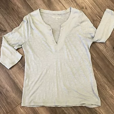Soft Surroundings Henley Shirt Size S Women Blue Lace Button Scoop 3/4 Sleeve • $17.99
