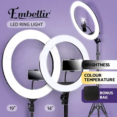 $103.49 • Buy Embellir LED Ring Light Tripod Stand 14 /19  Dimmable Phone Selfie Circle Lamp