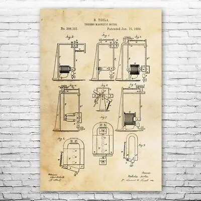 Nikola Tesla Thermo Magnetic Motor Patent Poster Print 12 SIZES Motor Art Print • $12.95