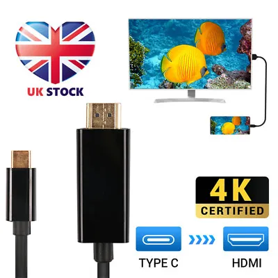 USB C Type C To HDMI Cable 2M 4K HDTV AV TV Adapter For Samsung Huawei Macbook • £5.79